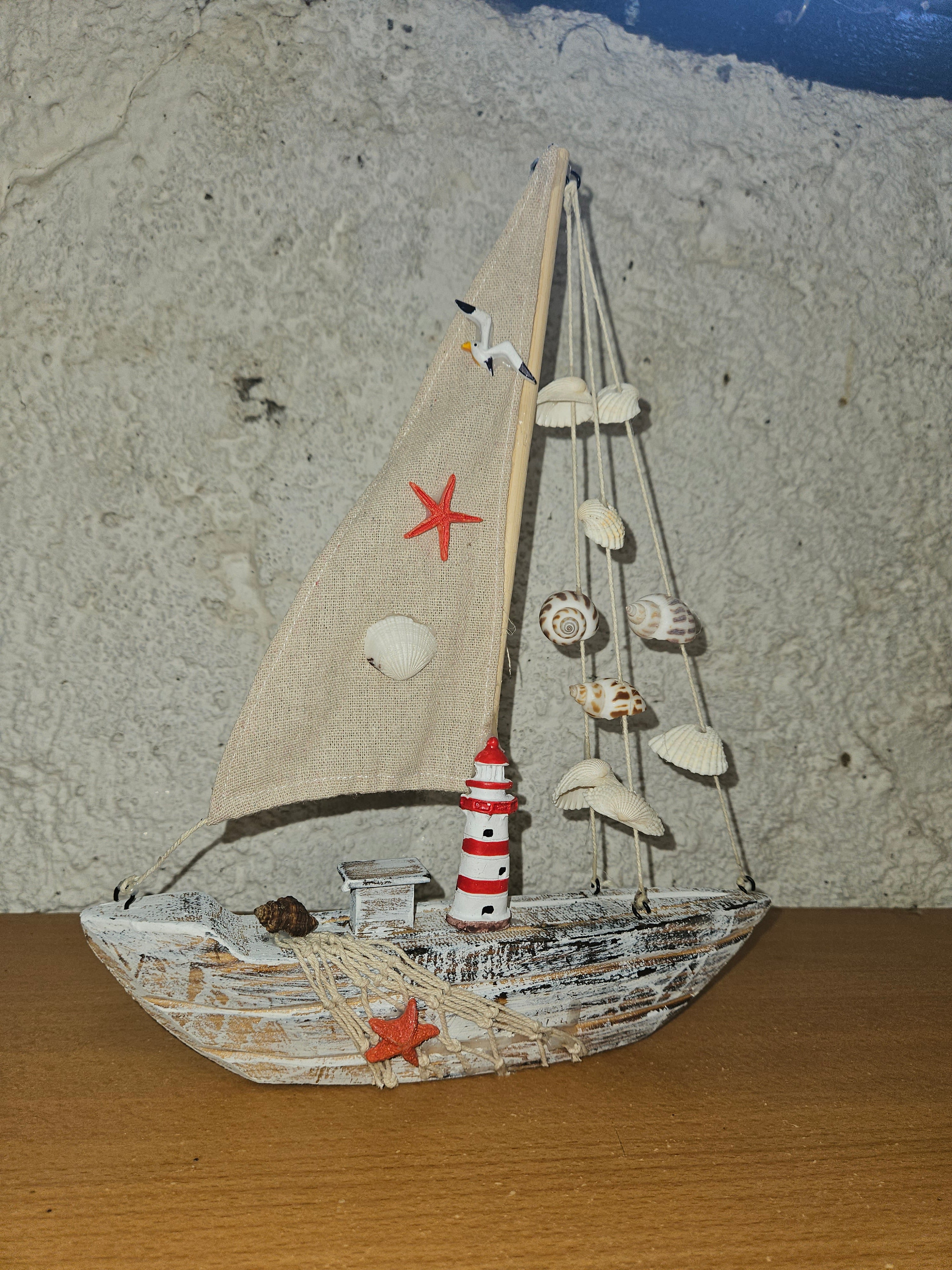 Wooden Shell Sailing Boat Decor