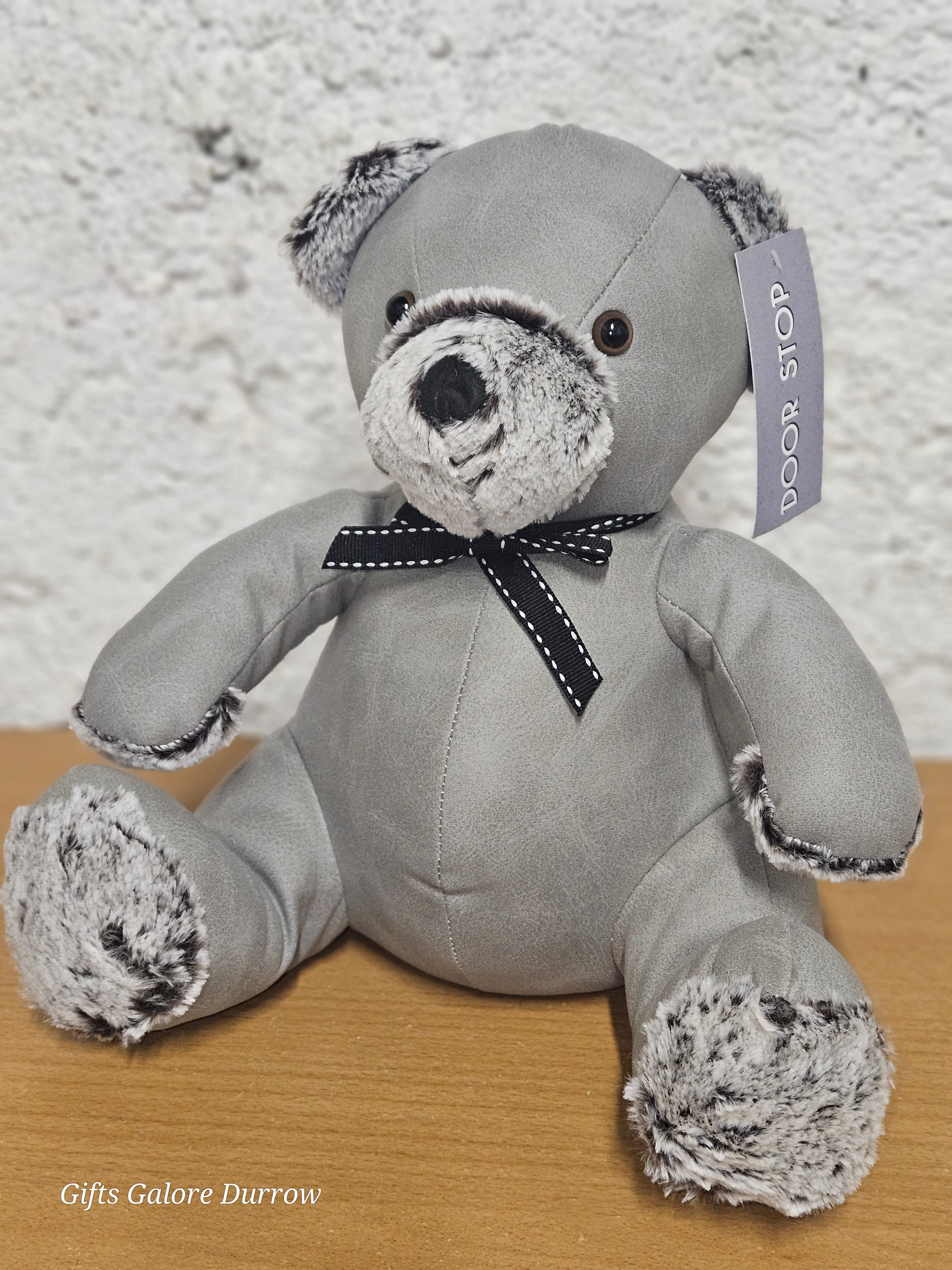 grey teddy bear doorstop