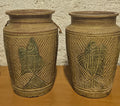 Pair of Vintage Tribal Fish Motif Ceramic Vases / Planters