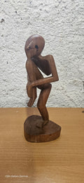 Hand-Carved Wooden Thinker Figure