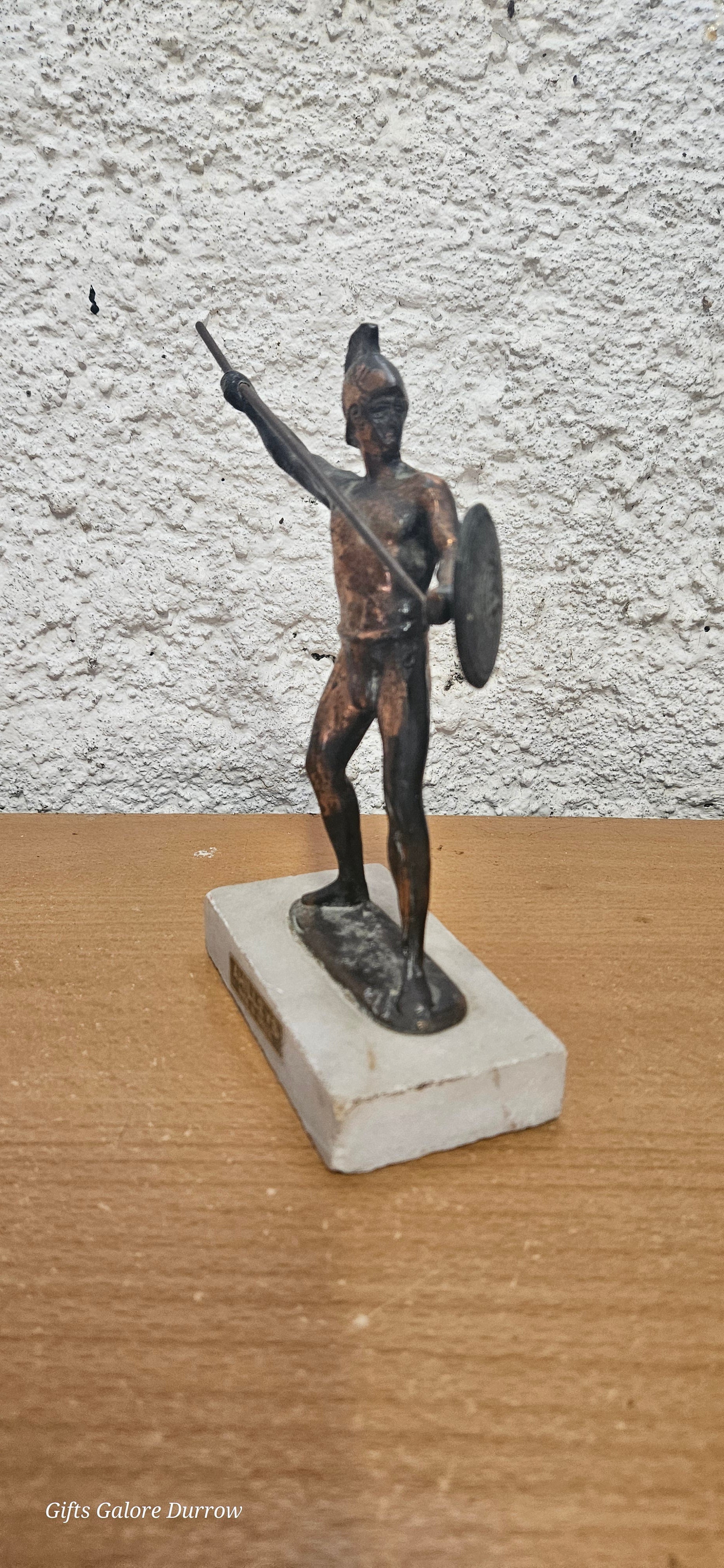 Vintage Spartan Warrior Figurine – Metal Statue on Marble Base