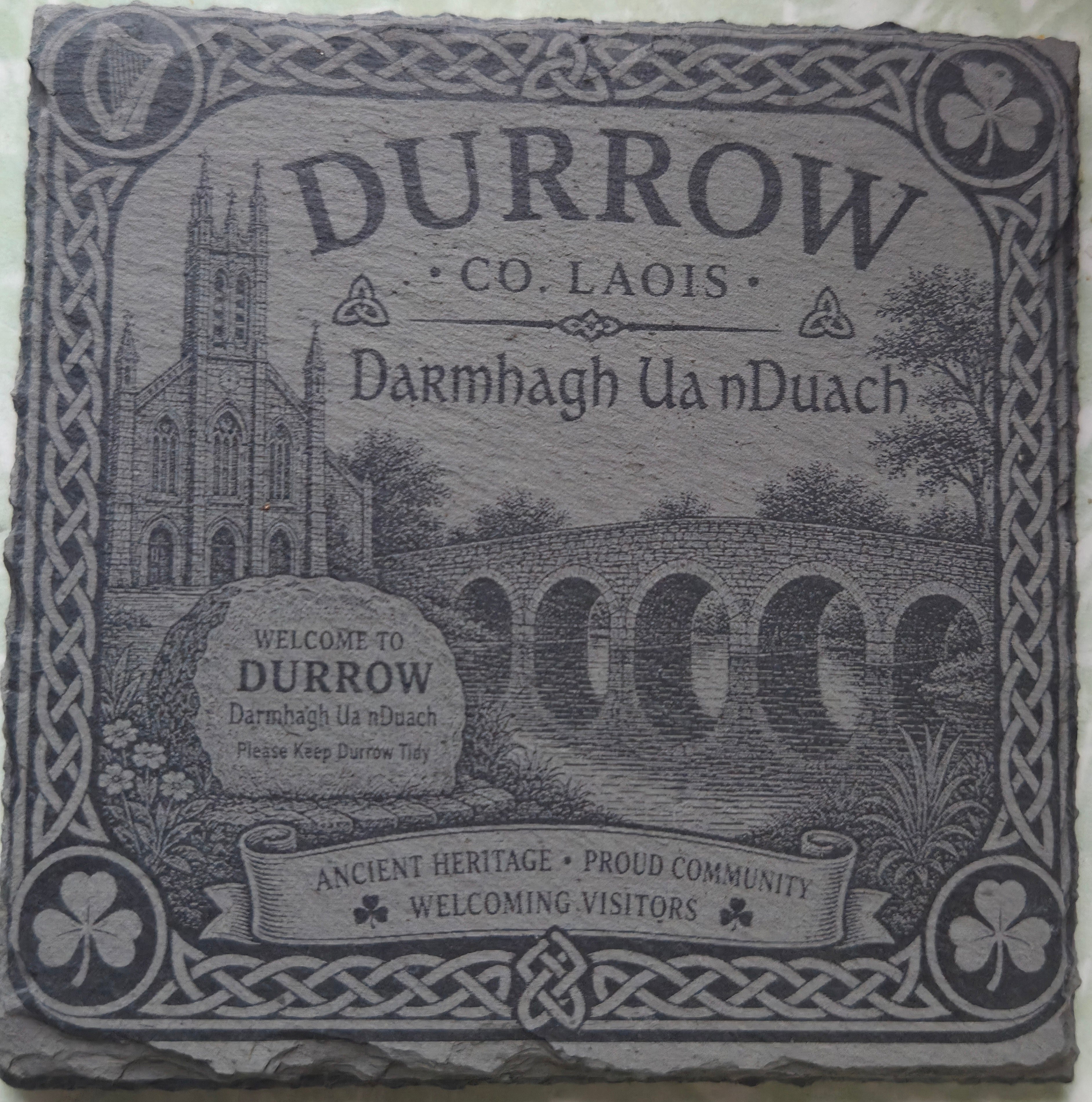 Natural Slate Coaster – Durrow, Ireland Celtic Knot Design