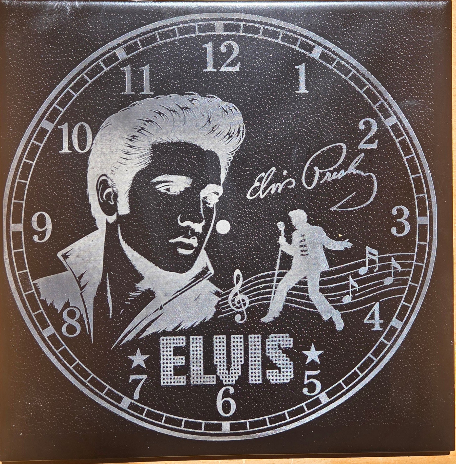 Elvis Engraved Black Mirror Clock
