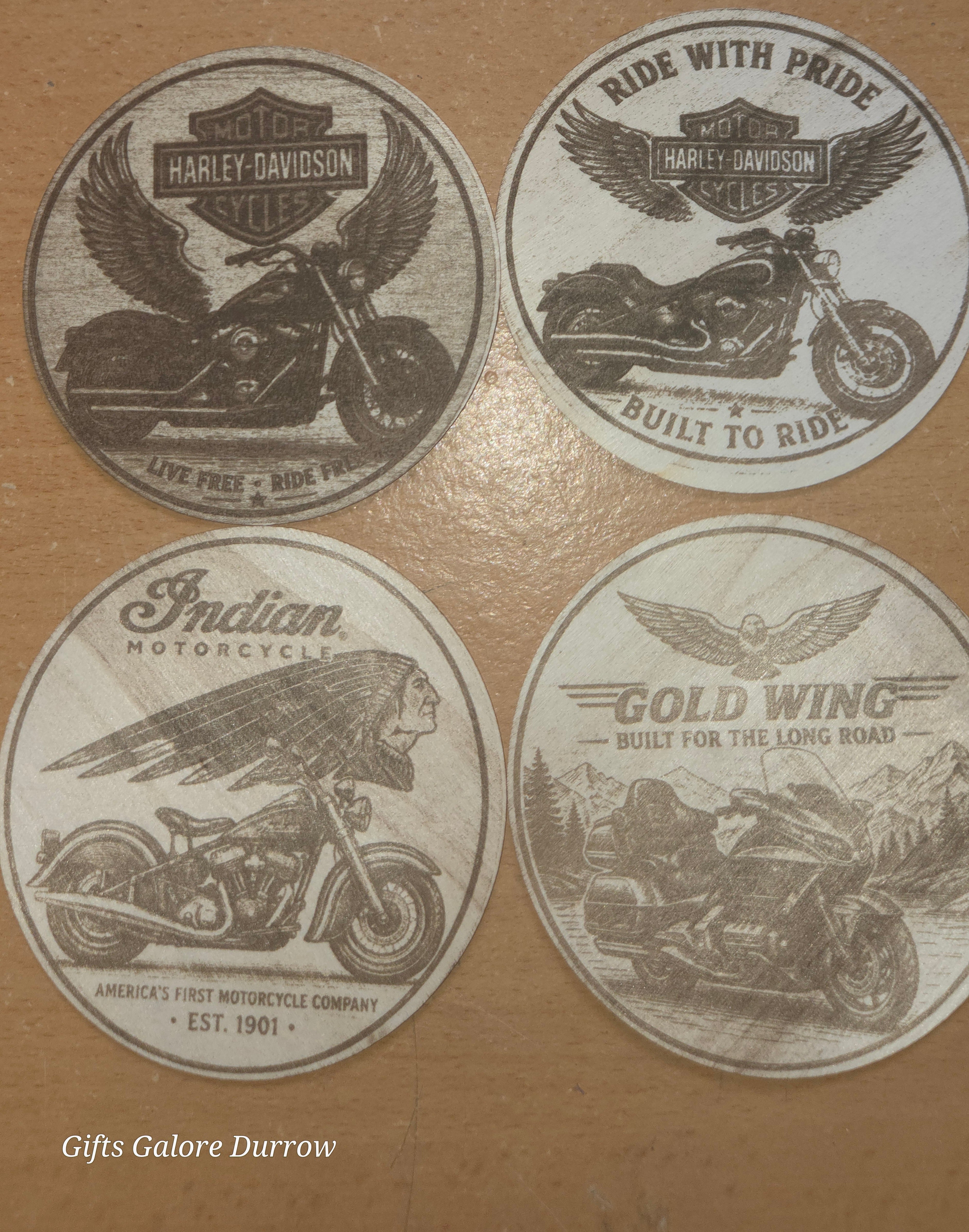 Motorcycle-Themed Wooden Coaster Set