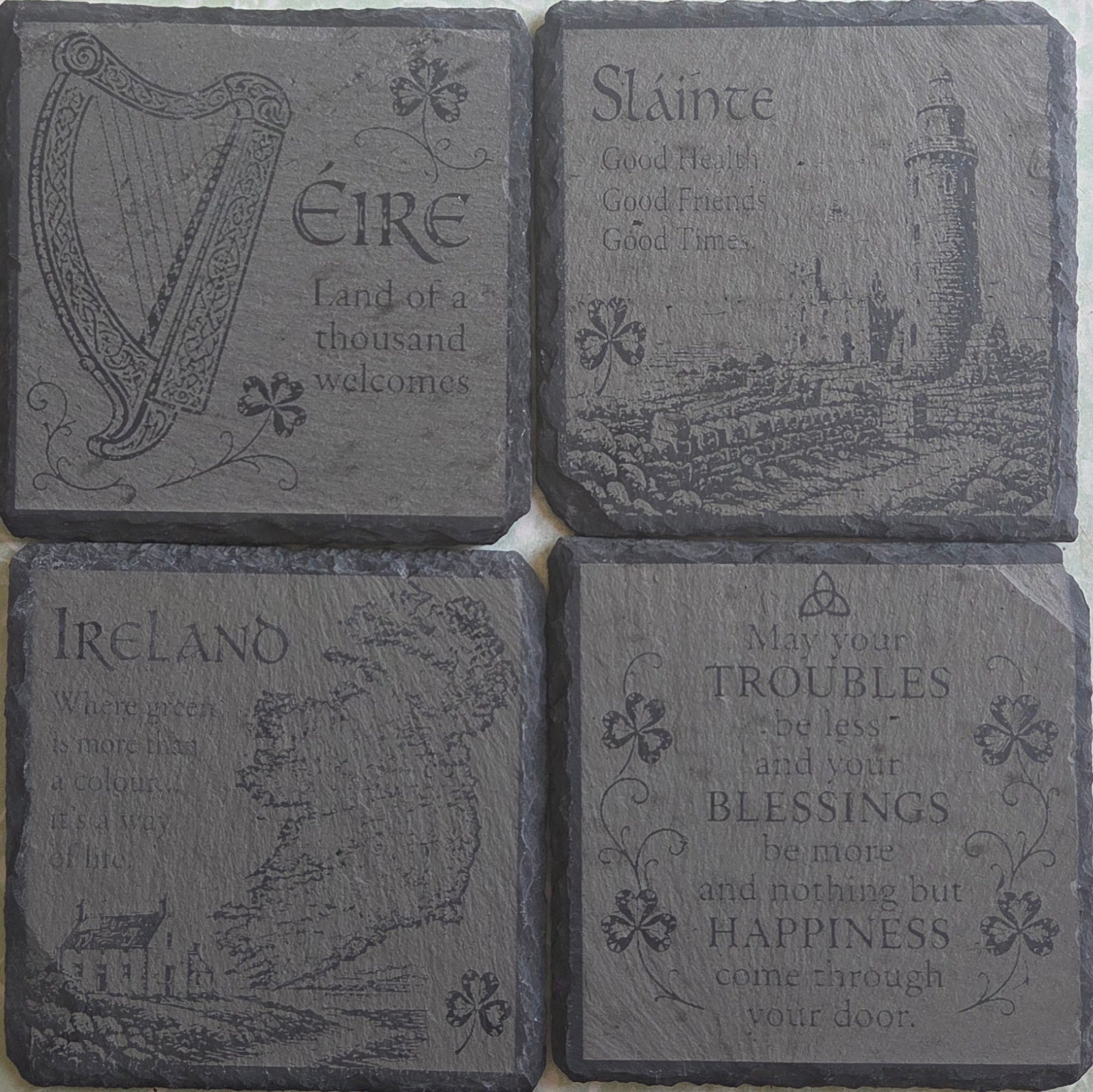 Set of 4 Irish-Themed Slate Coasters