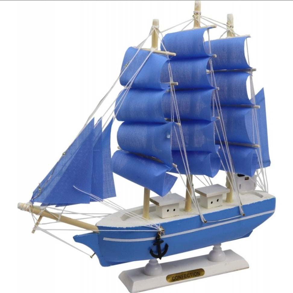 Blue L.E.D Wooden Sail Boat